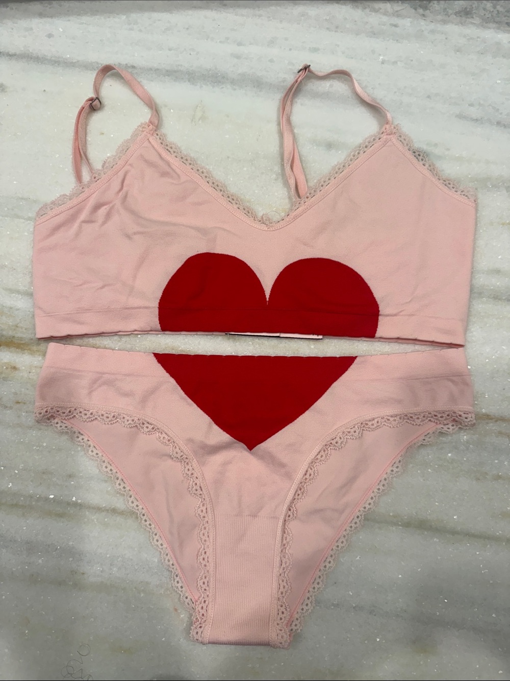 Victoria's Secret Pink Bralette & Bikini Set with Red Heart